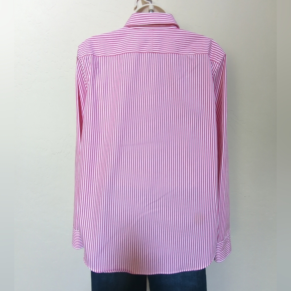 Lauren Ralph Lauren Woman Sz L Preppy Pink Striped Shirt Long Sleeve Button Up - Picture 2 of 9
